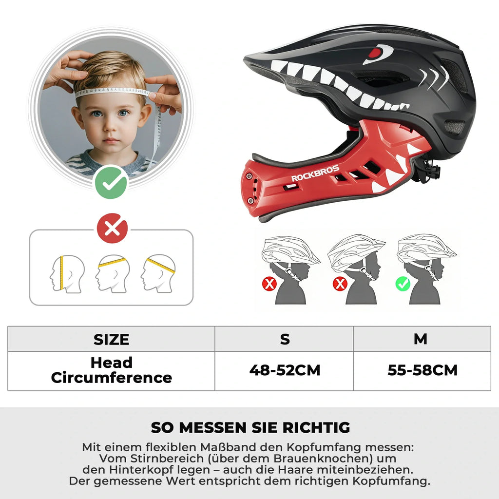 ROCKBROS Kinderhelm Cartoon Integralhelm mit abnehmbarem Kinnschutz