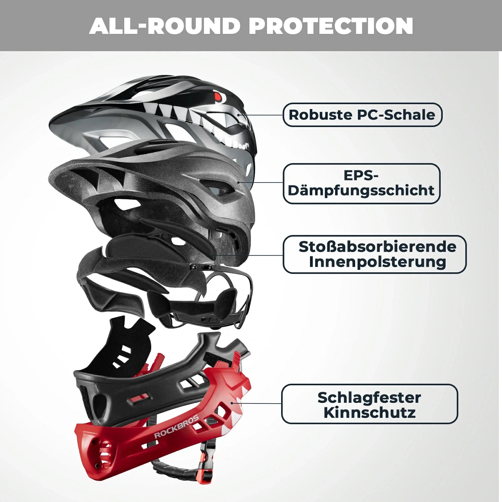 ROCKBROS Kinderhelm Cartoon Integralhelm mit abnehmbarem Kinnschutz