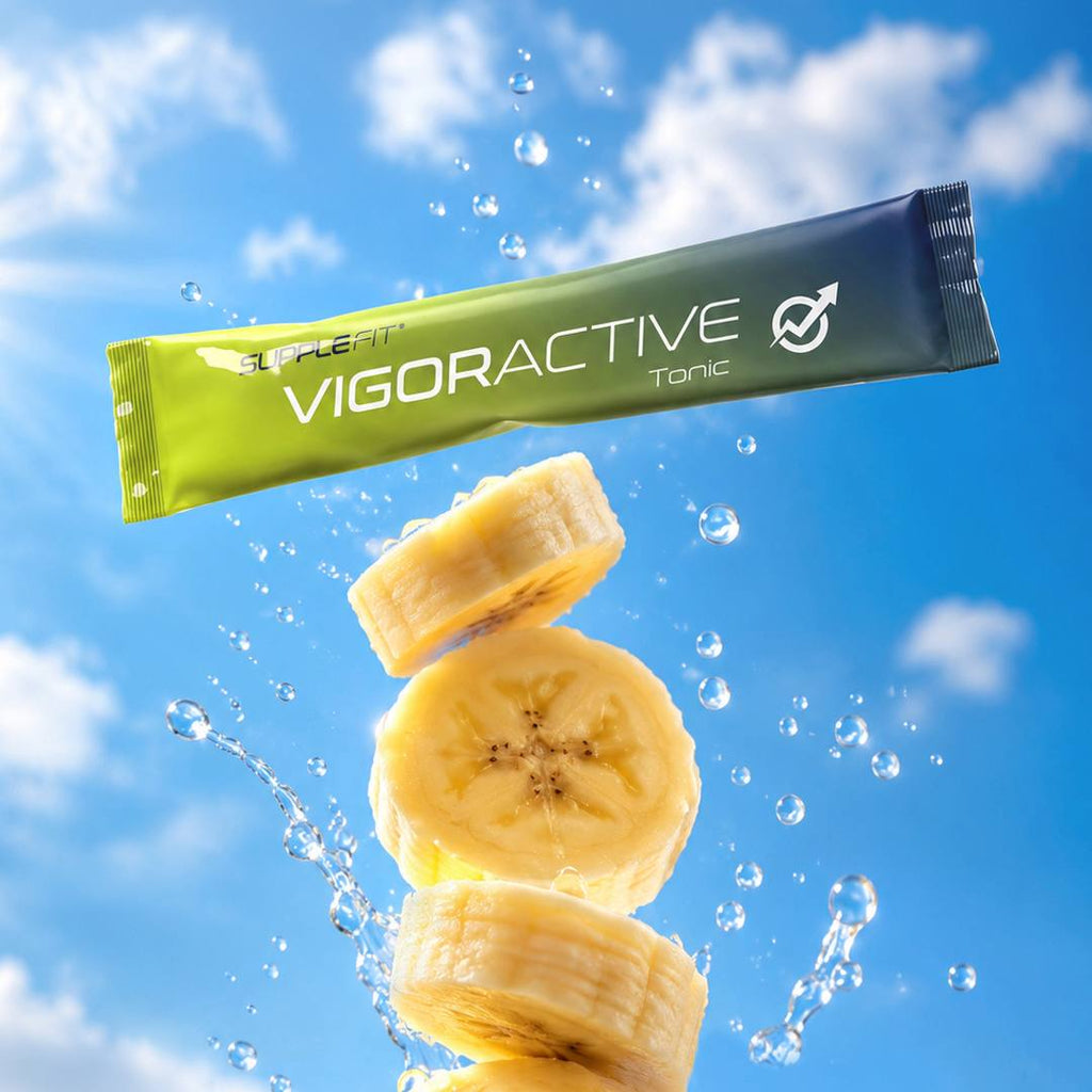 SUPPLEFIT VIGORACTIVE Portionsstick mit frischen Bananenscheiben im Spritzwasser-Design bei EXCITELUXURY.DE